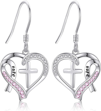 Kreuzband Überlebenden Ohrringe 925 Sterlingsilber Brustkrebs Rose