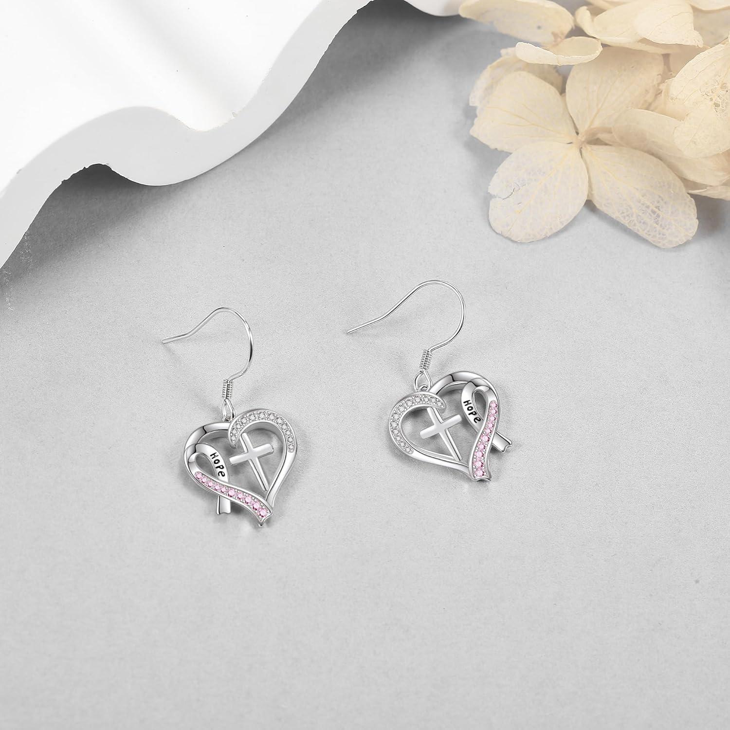Kreuzband Überlebenden Ohrringe 925 Sterlingsilber Brustkrebs Rose