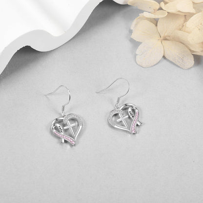 Kreuzband Überlebenden Ohrringe 925 Sterlingsilber Brustkrebs Rose