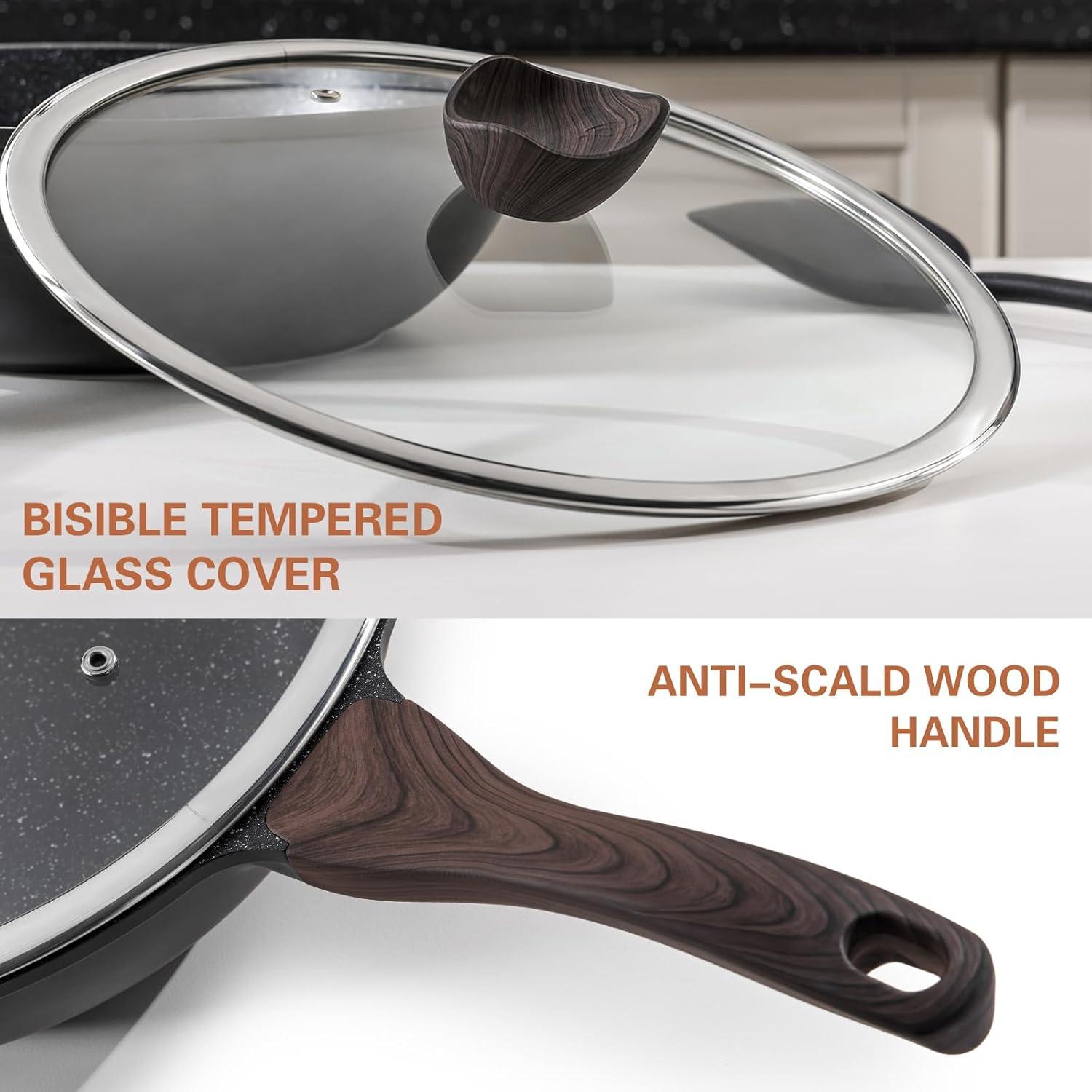 30cm Kordisen Wokpfanne mit Deckel, Induktion, Steinoptik, PFOA-frei