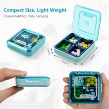 Kleine Pillendose 7 Tage, 4 Fächer, BPA-frei Blau