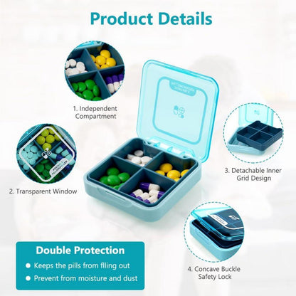 Kleine Pillendose 7 Tage, 4 Fächer, BPA-frei, Blau