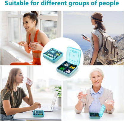 Pillendose 7 Tage Tablettenbox 4 Fächer Medikamentenbox Blau
