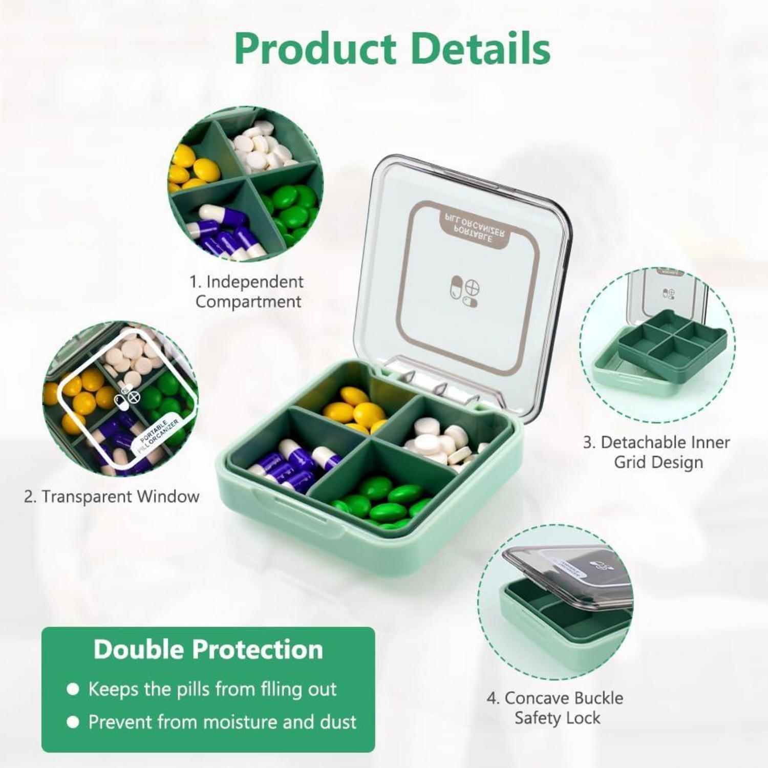 Pillendose 7 Tage 4 Fächer BPA Frei Grün
