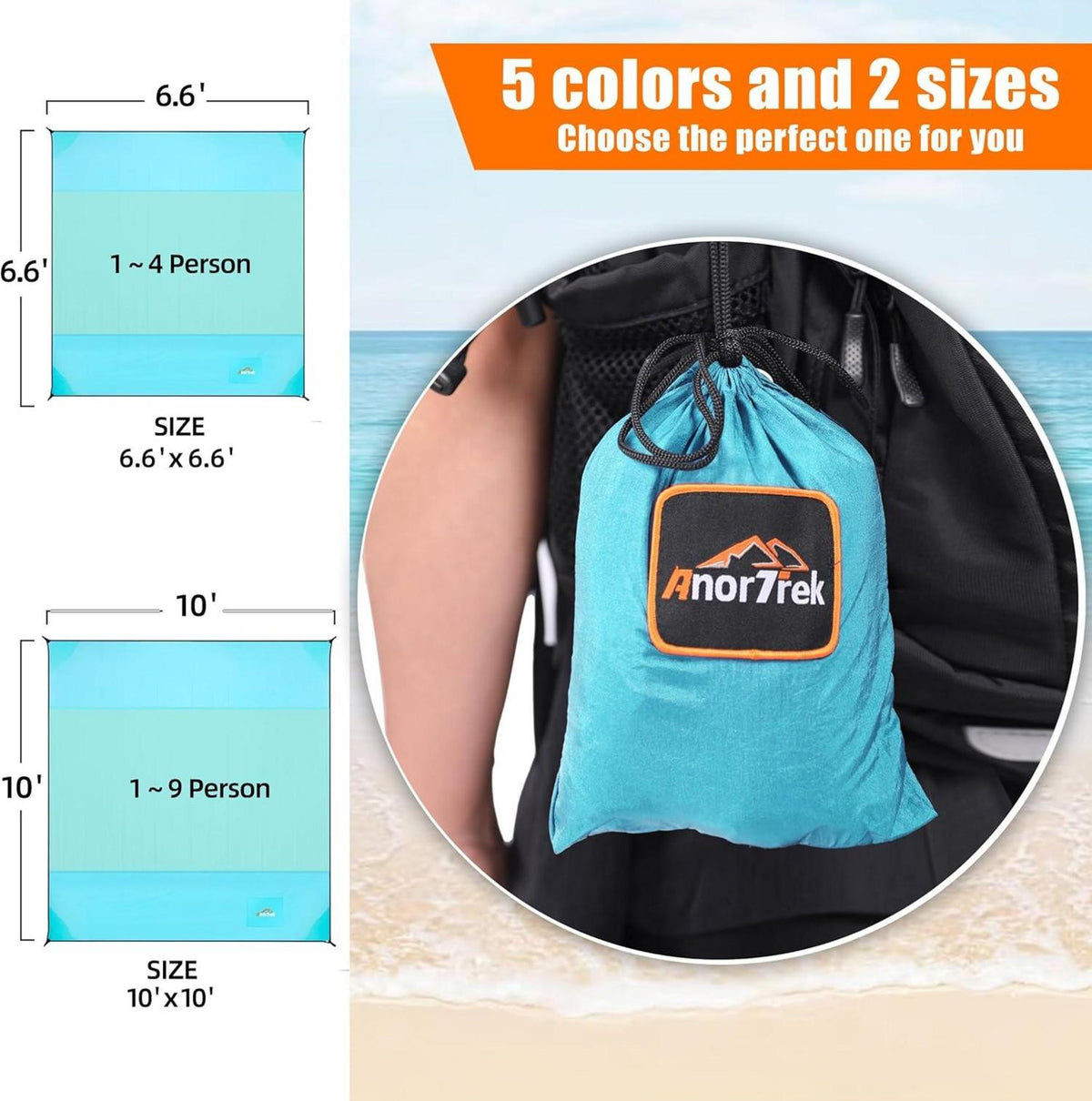 AnorTrek Sandfreie Stranddecke 300x300 cm wasserdicht