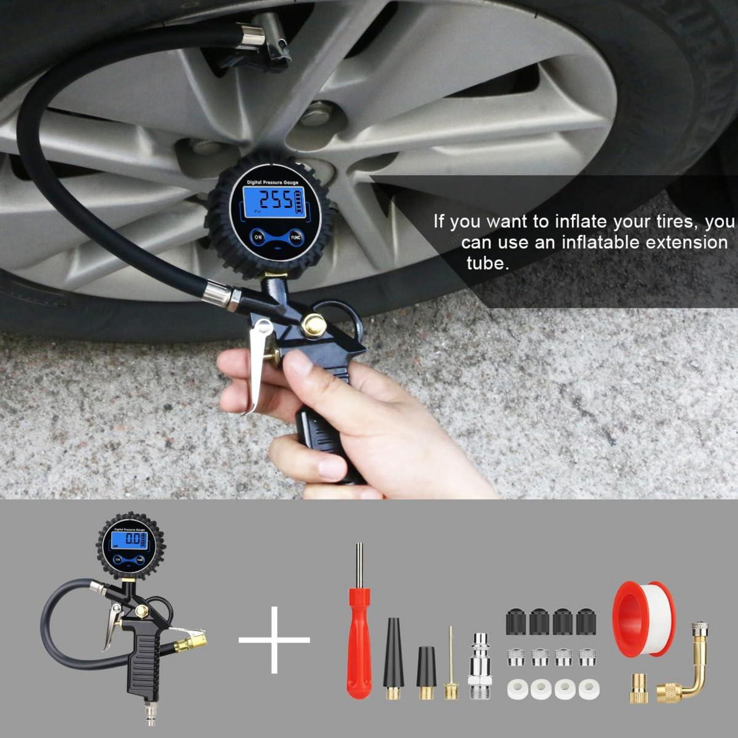 Digitaler Reifendruckmesser 220PSI mit Zubehör 20 Stück URAQT
