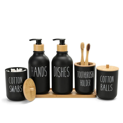 6-teiliges Boho Badezimmer Set Schwarz mit Schminktisch
