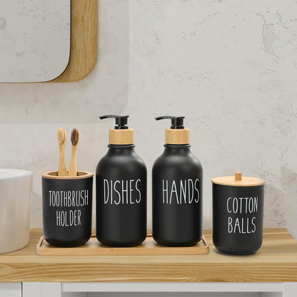 6-teiliges Boho Badezimmer Set Schwarz mit Schminktisch