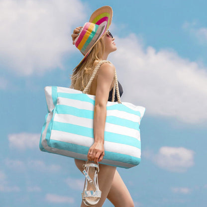 Große Strandtasche mit Reißverschluss in B-seegrün