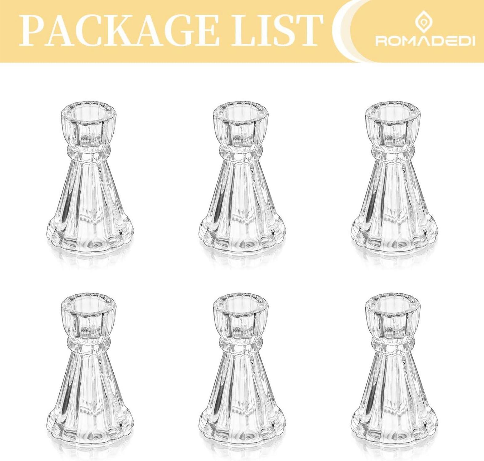 Romadedi Glas Kerzenständer für Stabkerzen 6er Set - Hoch Elegant Hochzeit