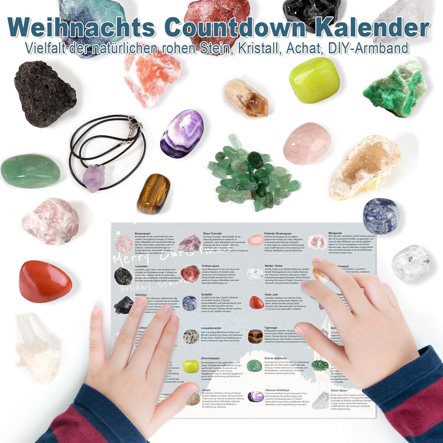 Adventskalender 2024 für Kinder mit Natursteinen, Kristallen & Edelsteinen
