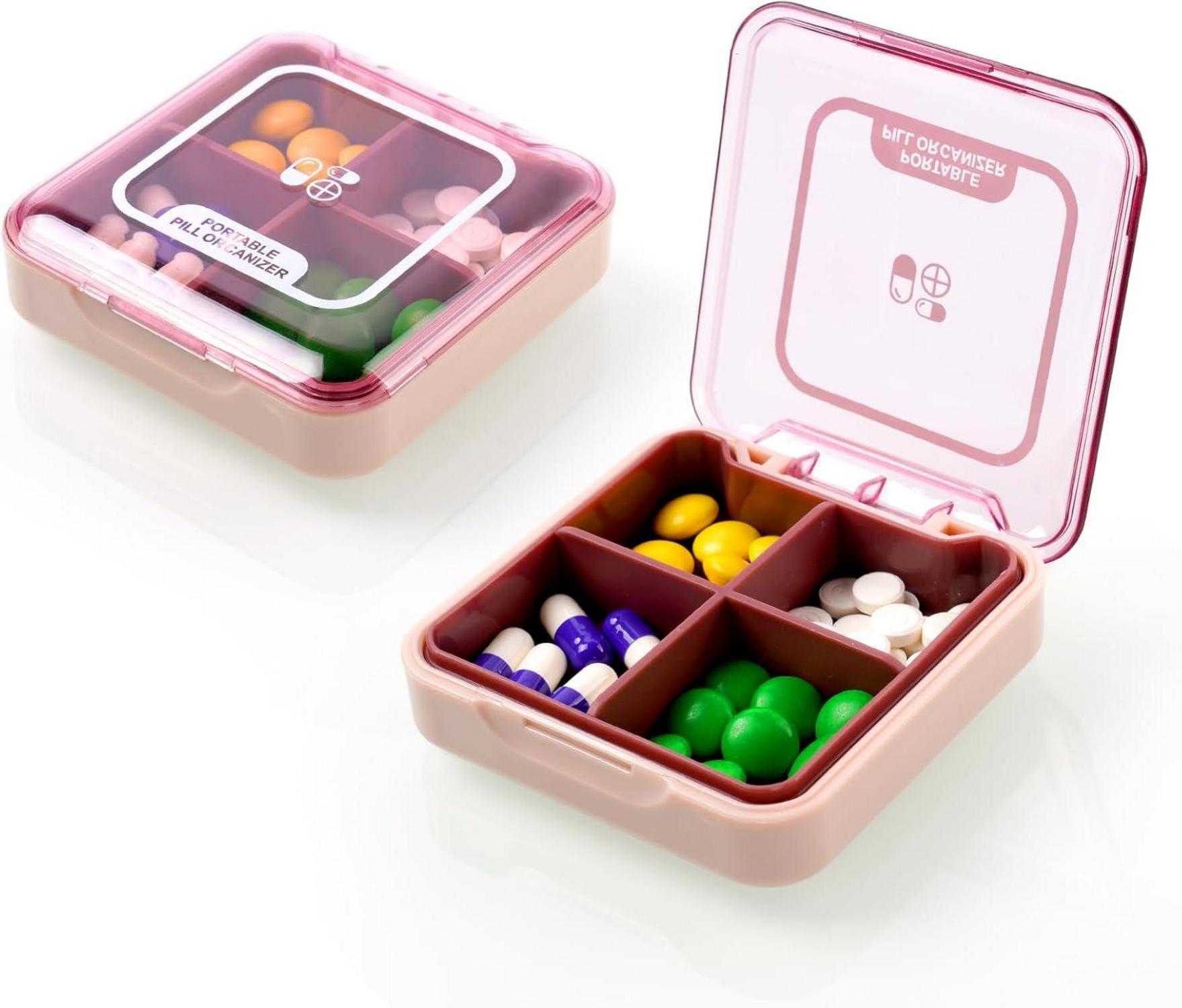 Pillendose 7 Tage 4 Fächer BPA Frei tragbar dunkelrot