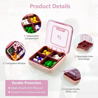 Pillendose 7 Tage 4 Fächer BPA Frei tragbar dunkelrot