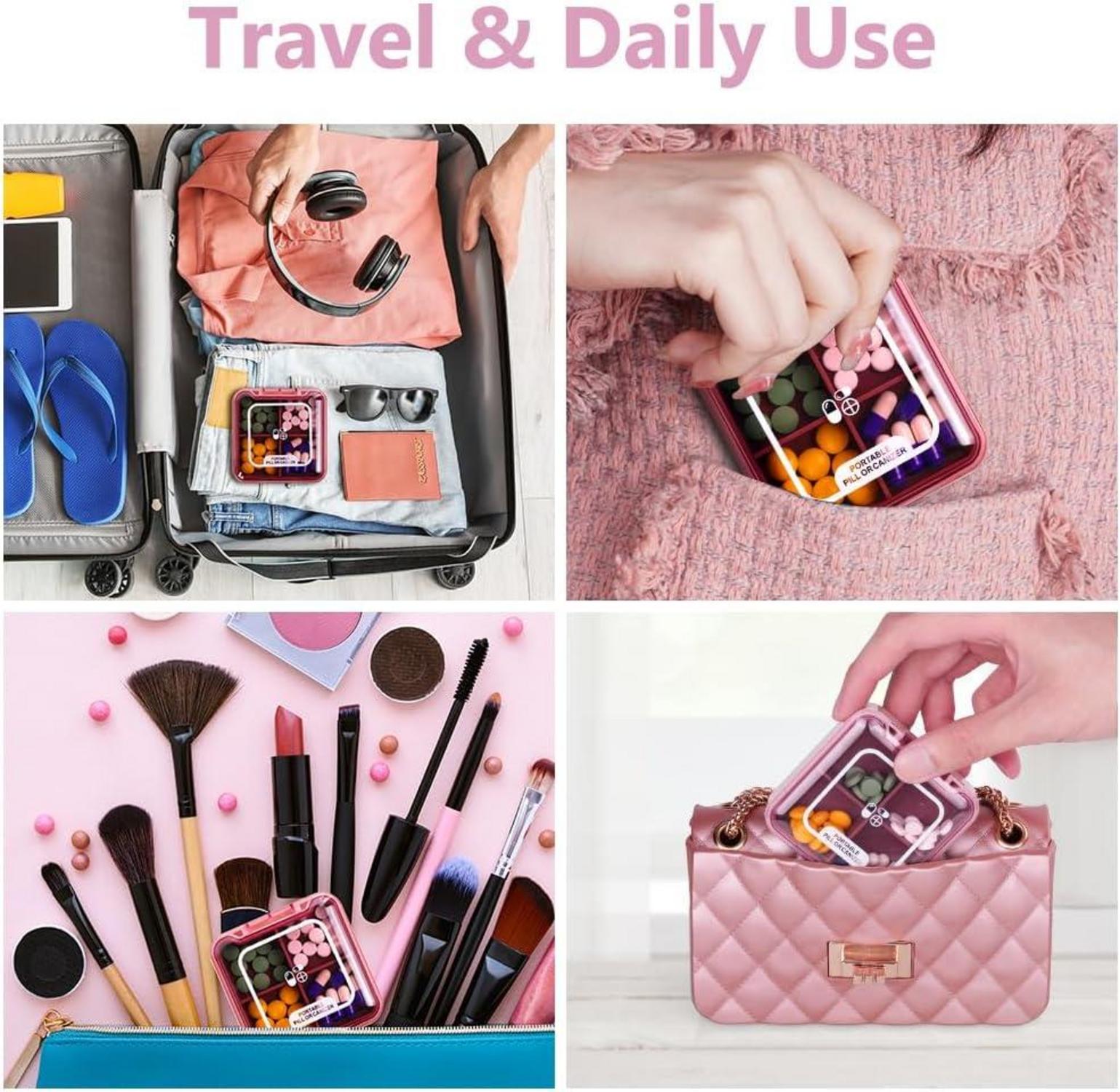 Pillendose 7 Tage Klein BPA-frei 4 Fächer Dunkelrot