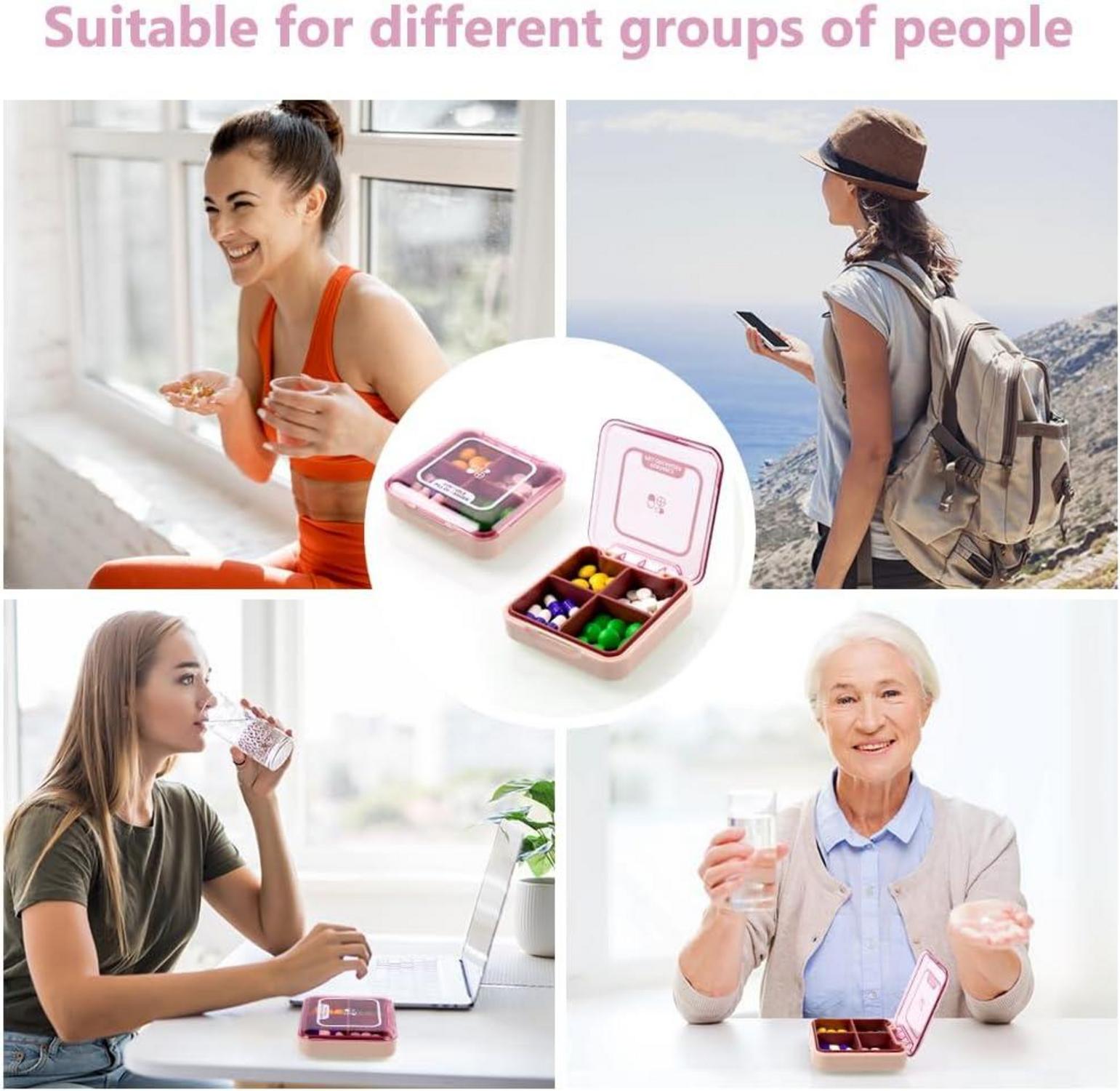 Pillendose 7 Tage Tablettenbox 4 Fächer Reise BPA-frei