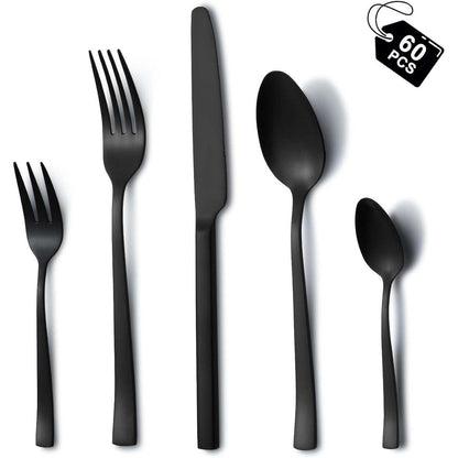 60-teiliges Besteckset für 12 Personen, Schwarz, Edelstahl, Spülmaschinenfest