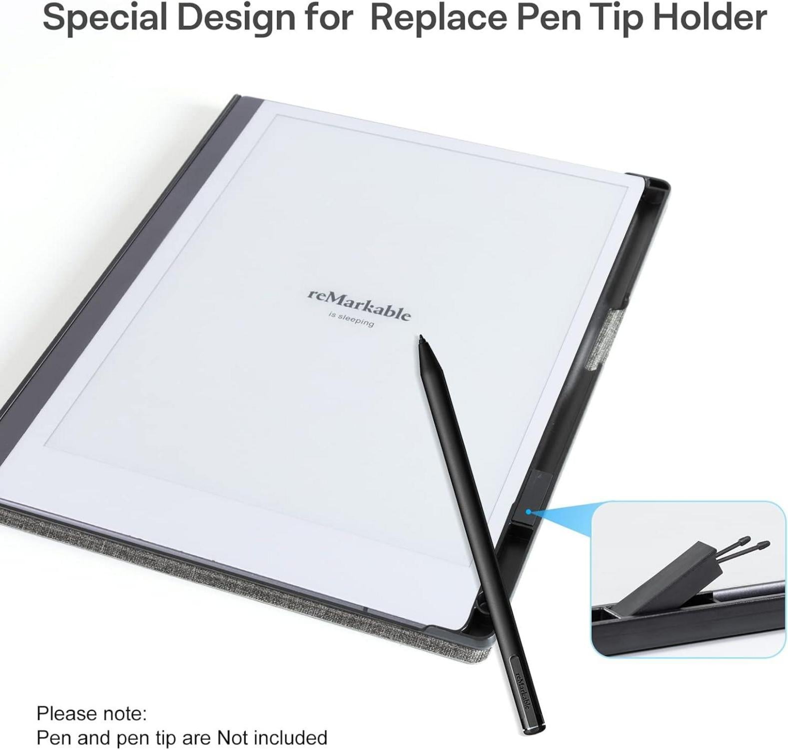 CoBak Hülle für Remarkable 2 - Leichte Buchrückenhülle mit Schützendem Folio-Cover - Stifthalter - 10,3 Zoll - Stoff grau