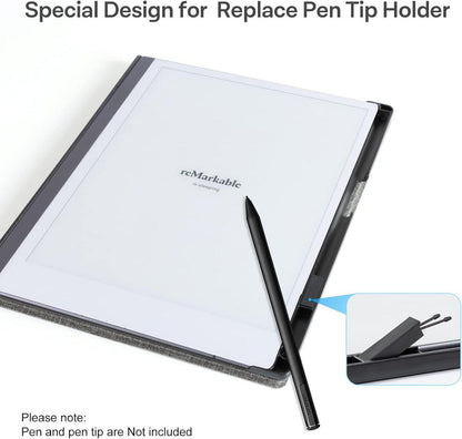 CoBak Hülle für Remarkable 2 - Leichte Buchrückenhülle mit Schützendem Folio-Cover - Stifthalter - 10,3 Zoll - Stoff grau