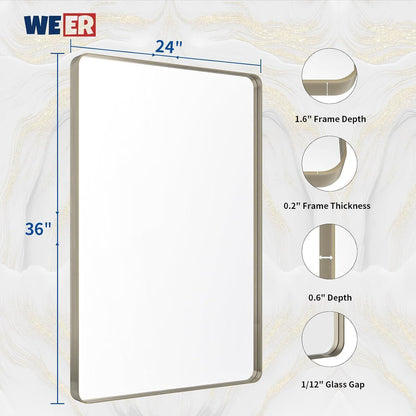 Gebürsteter Nickel Badezimmerspiegel mit Metallrahmen 61x91.4 cm