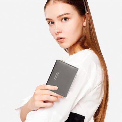 Damen Geldbörse klein süß elegant veganes Leder Kapazität Dunkelgrau