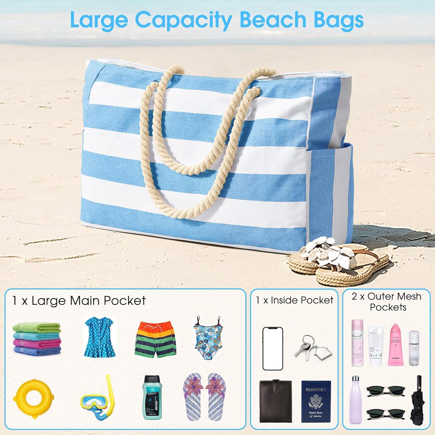 Große Strandtasche Damen XXL mit Reißverschluss in A-Himmelblau