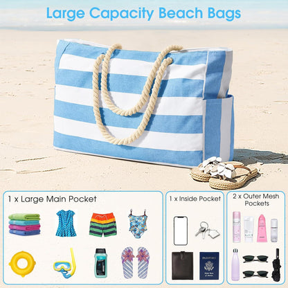 Große Strandtasche Damen XXL mit Reißverschluss in A-Himmelblau