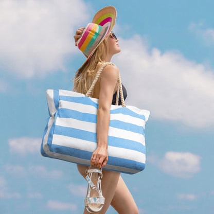 Strandtasche Groß mit Reißverschluss Damen XXL A-himmelblau
