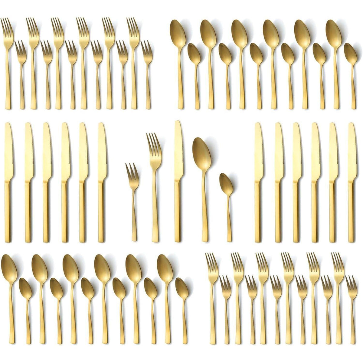 Besteckset Gold Matt 60 Teile für 12 Personen, Edelstahl, Spülmaschinenfest