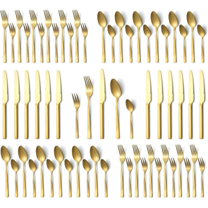 Besteckset Gold Matt 60 Teile für 12 Personen, Edelstahl, Spülmaschinenfest