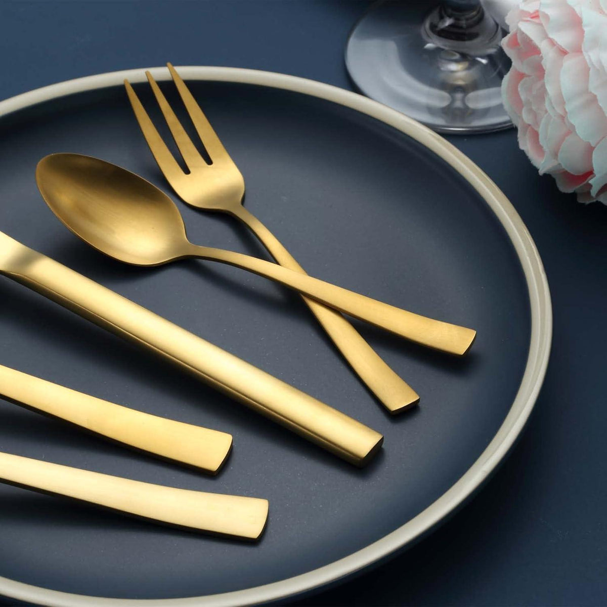 Besteckset Gold Matt 60 Teile für 12 Personen, Edelstahl, Spülmaschinenfest