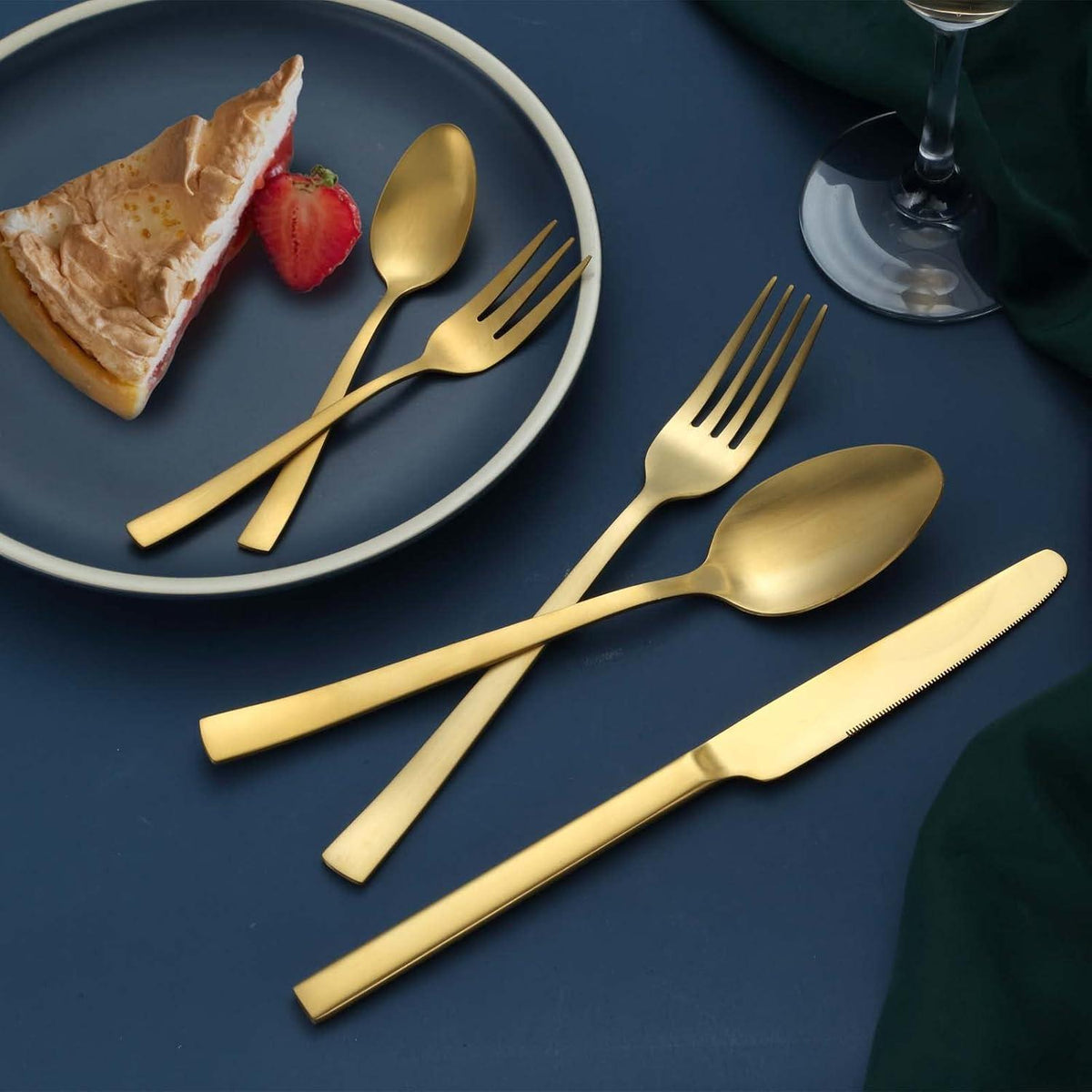 Besteckset Gold Matt 60 Teile für 12 Personen, Edelstahl, Spülmaschinenfest