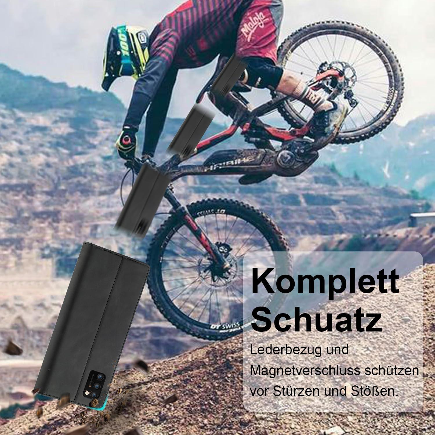 Leder Handyhülle Samsung Galaxy A41 Klappbar Wallet Case Schwarz