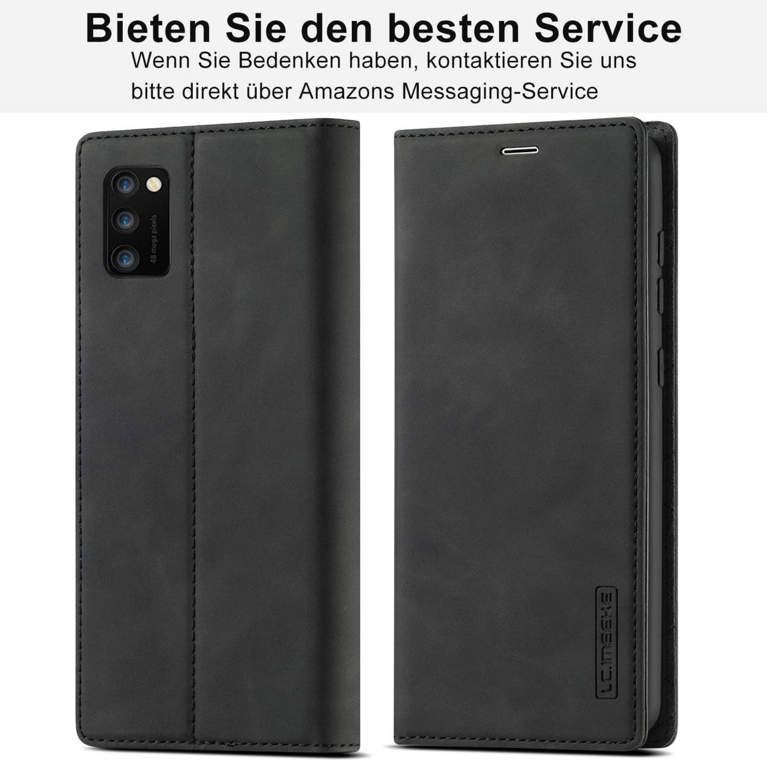 Leder Handyhülle Samsung Galaxy A41 Klappbar Wallet Case Schwarz