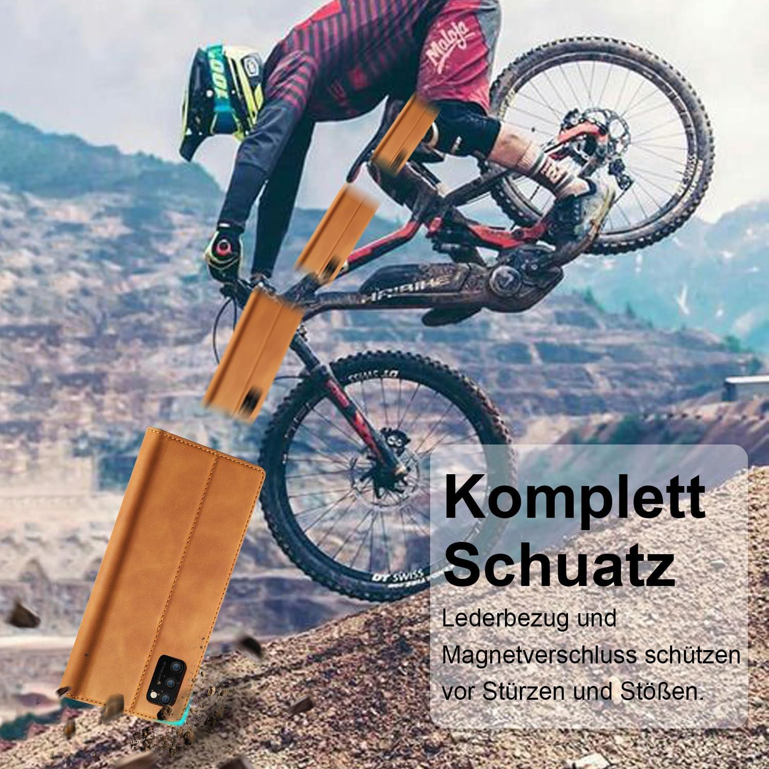 Samsung Galaxy A41 Handyhülle Leder Wallet mit Schutzfolie - Braun