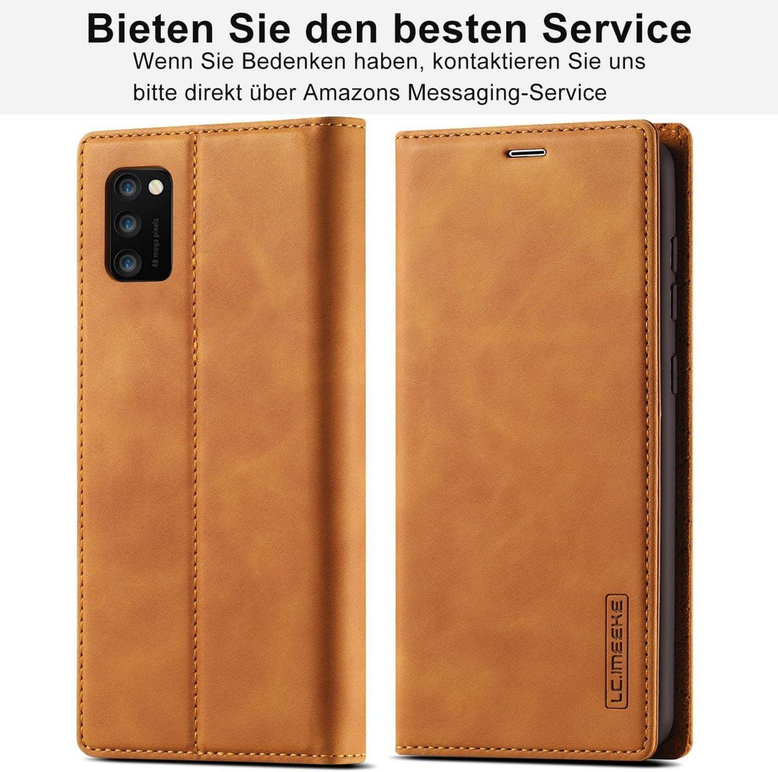 Samsung Galaxy A41 Handyhülle Leder Wallet mit Schutzfolie - Braun