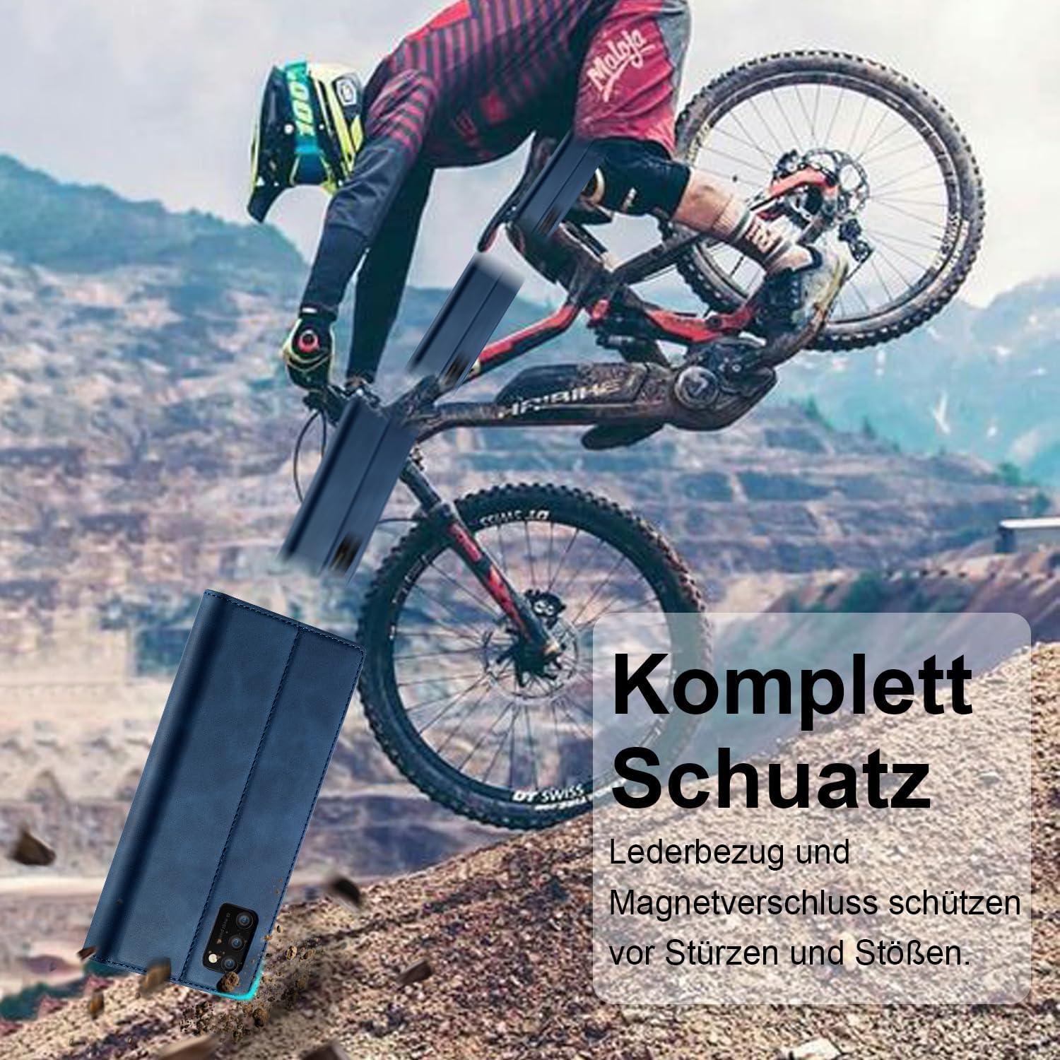 Samsung Galaxy A41 Hülle Leder Flip Wallet Tasche Blau Schutzfolie