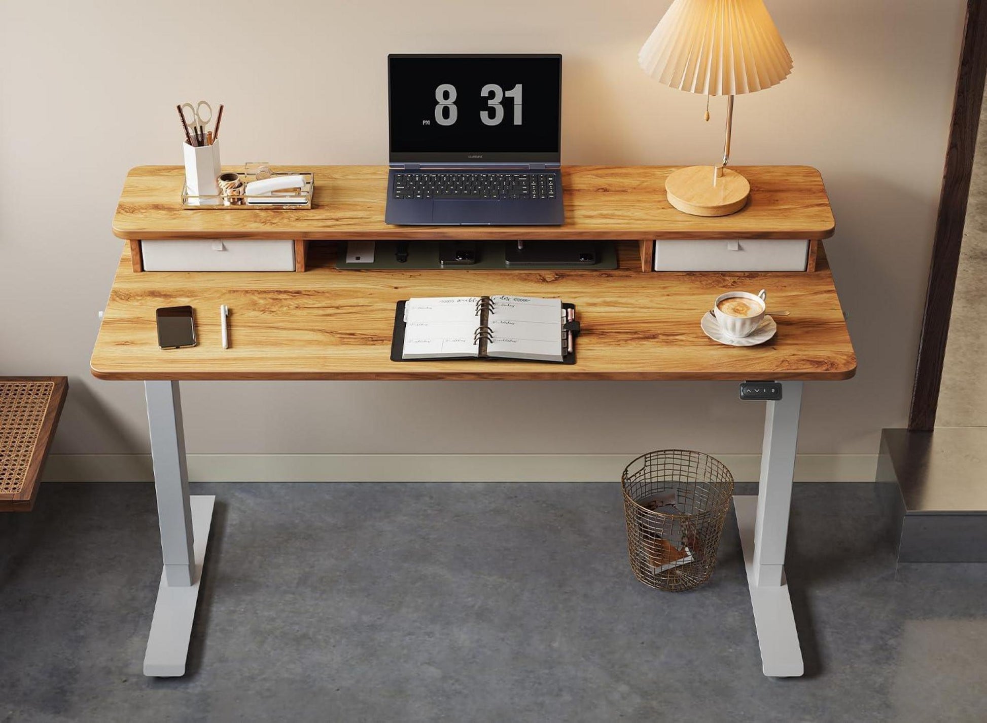 Höhenverstellbarer Elektrischer Stehtisch mit Doppelschublade 100x60cm