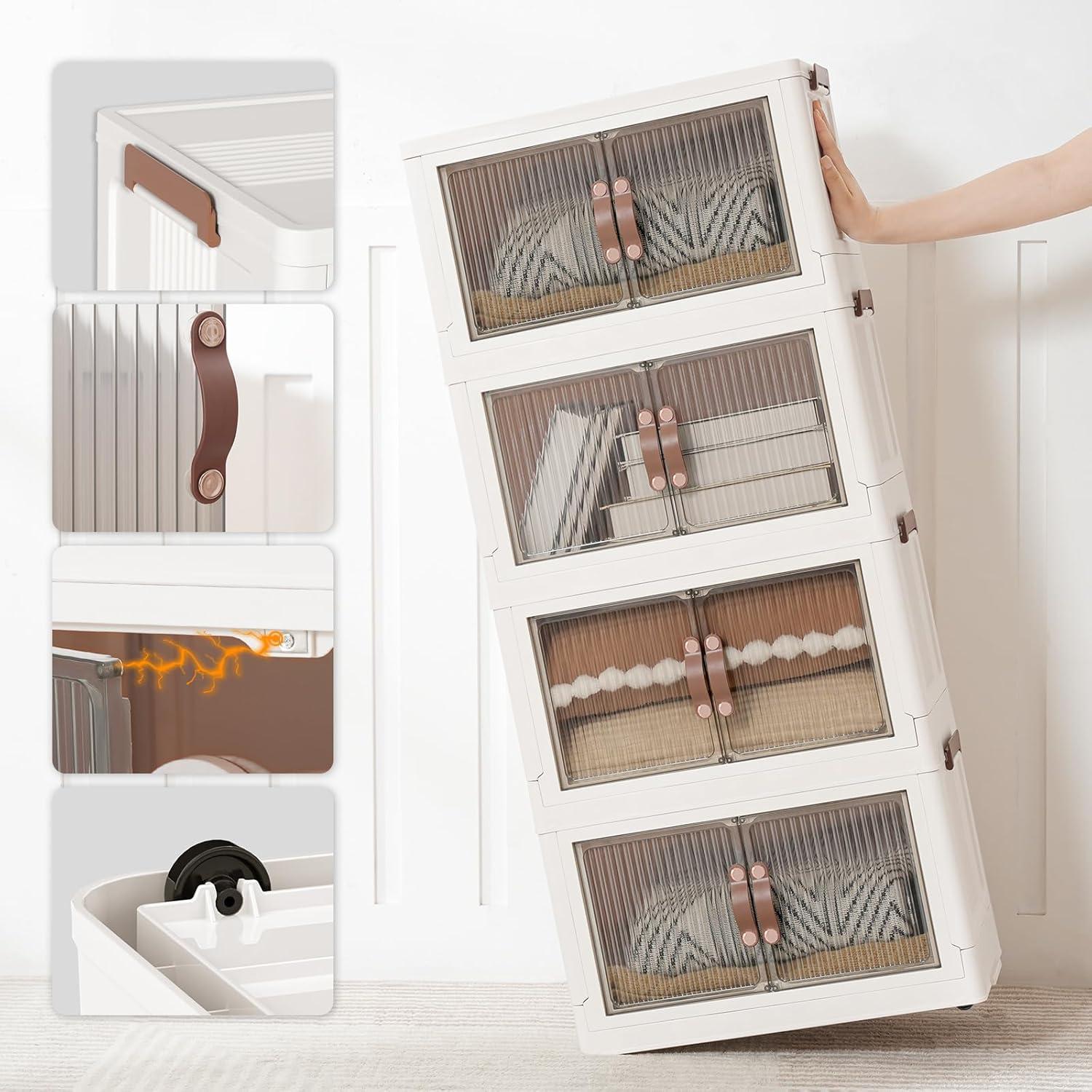 Stapelbare Aufbewahrungsbox mit Rädern 41,6L Weiß 4er Set