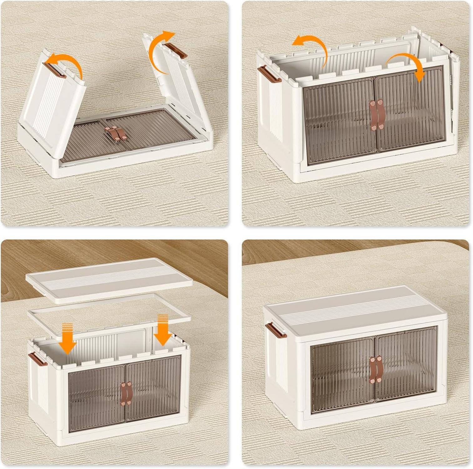 HOOBRO Aufbewahrungsbox mit Deckel und Rädern 4er Set, Stapelbare Ordnungsboxen, Faltbar Weiß 118,5 cm