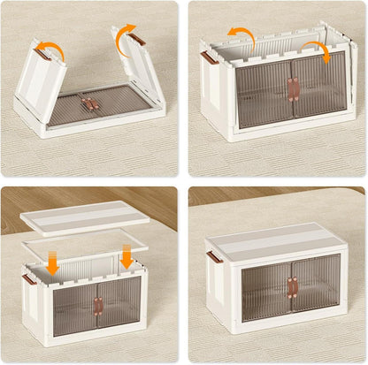 HOOBRO Aufbewahrungsbox mit Deckel und Rädern 4er Set, Stapelbare Ordnungsboxen, Faltbar Weiß 118,5 cm