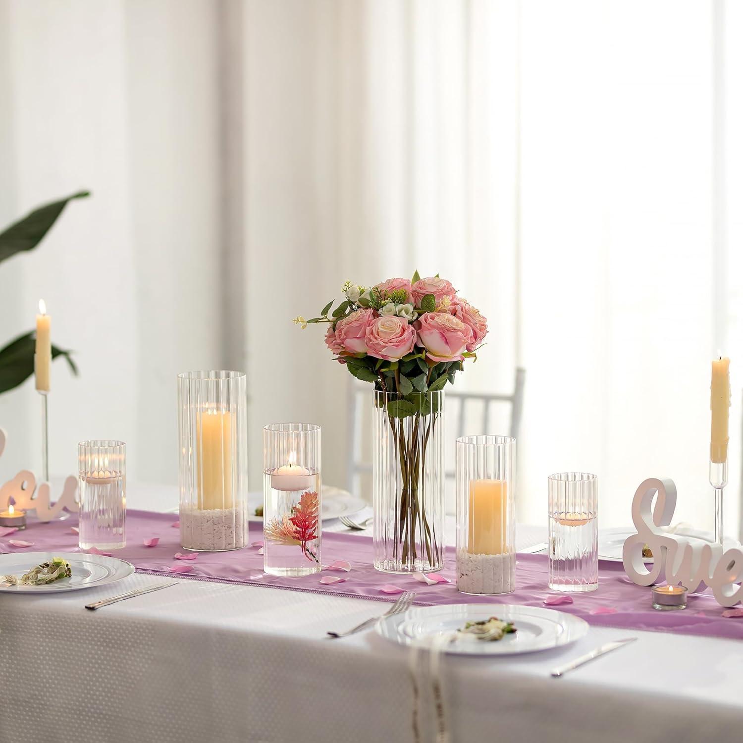 Windlicht Glas Kerzenhalter Zylinder Vase Deko Tischdeko Pampasgras