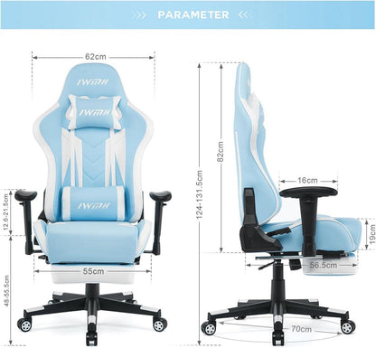 Ergonomischer Gaming Stuhl mit Fußstütze und Hoher Rückenlehne