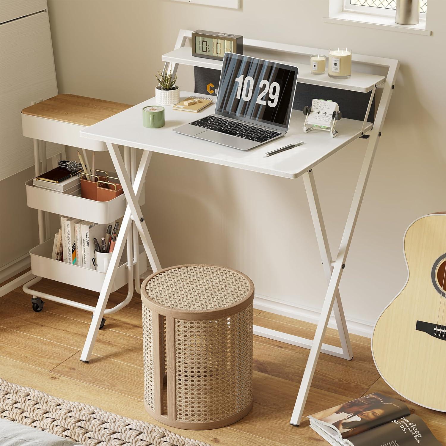 Kleiner klappbarer Schreibtisch, Computertisch mit Regal, 60
