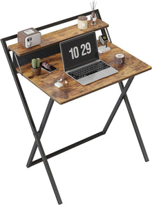 Kleiner klappbarer Schreibtisch mit Regal, Braun