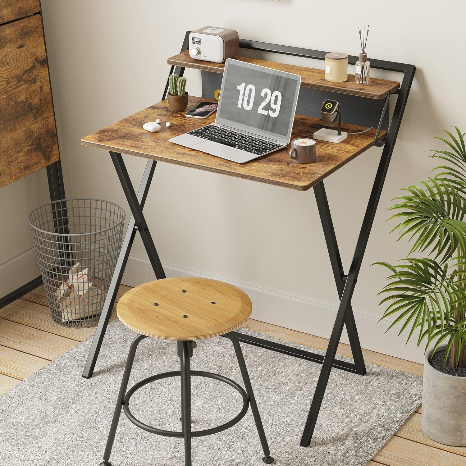 Kleiner klappbarer Schreibtisch mit Regal, braun, 60 cm