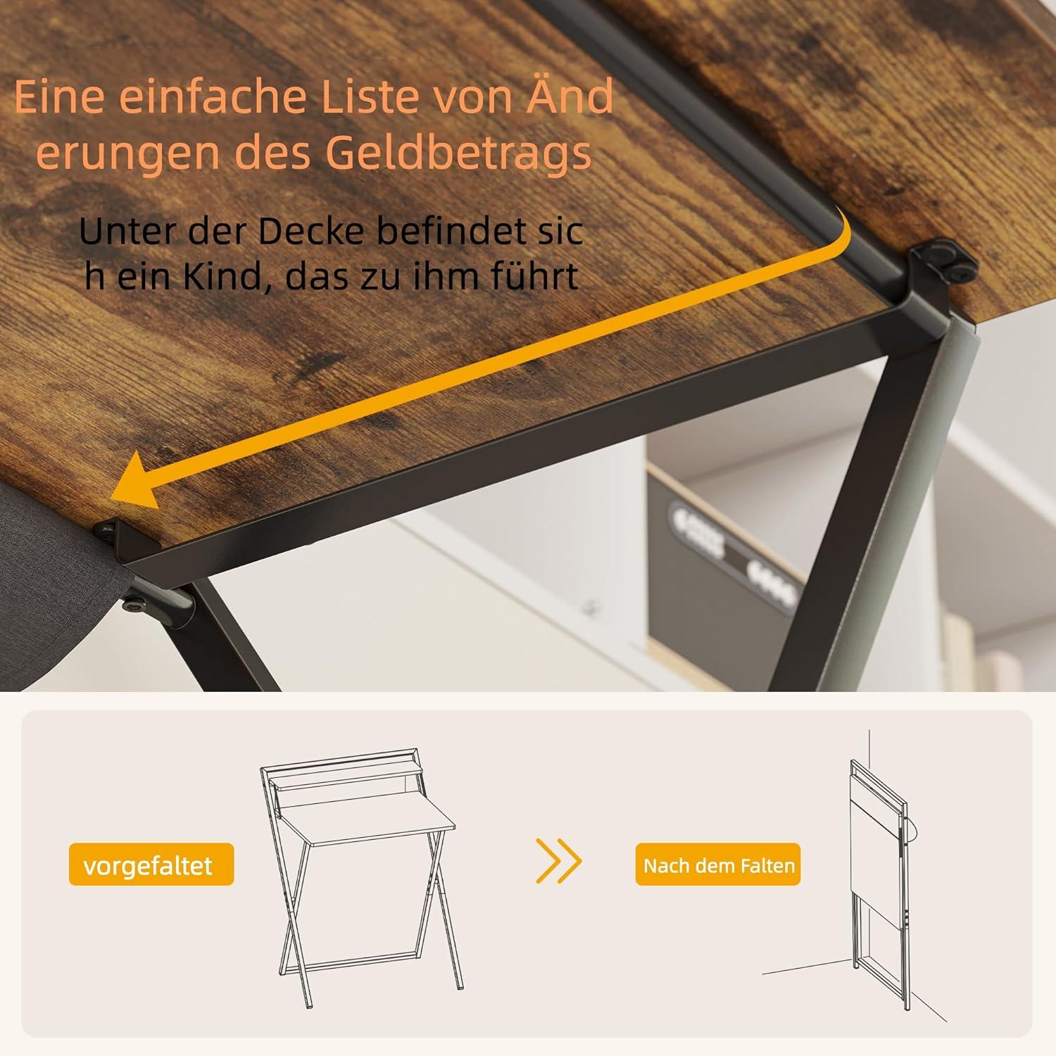 Kleiner klappbarer Schreibtisch mit Regal, kein Zusammenbau