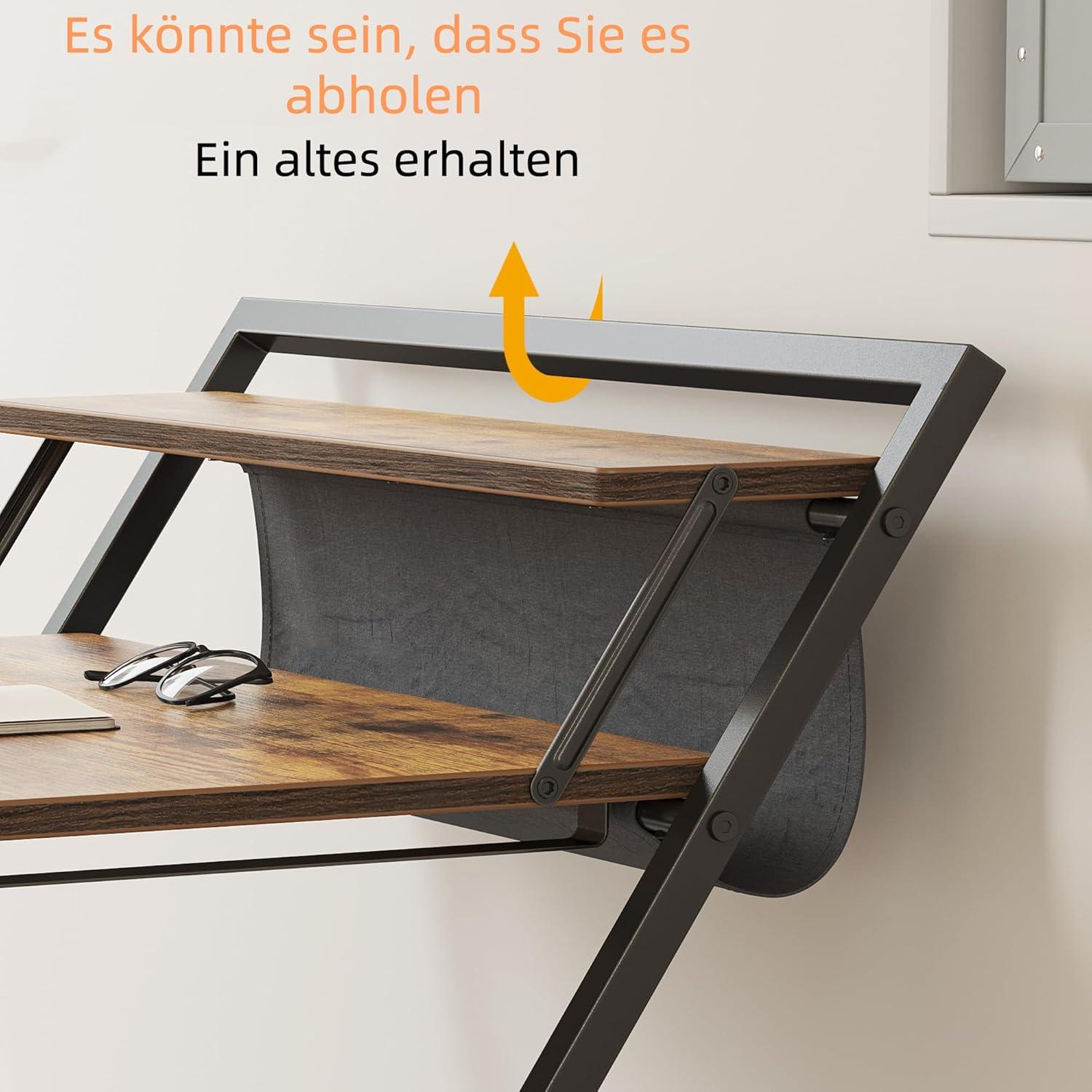 Kleiner klappbarer Schreibtisch mit Regal Aufbewahrung Braun 60cm