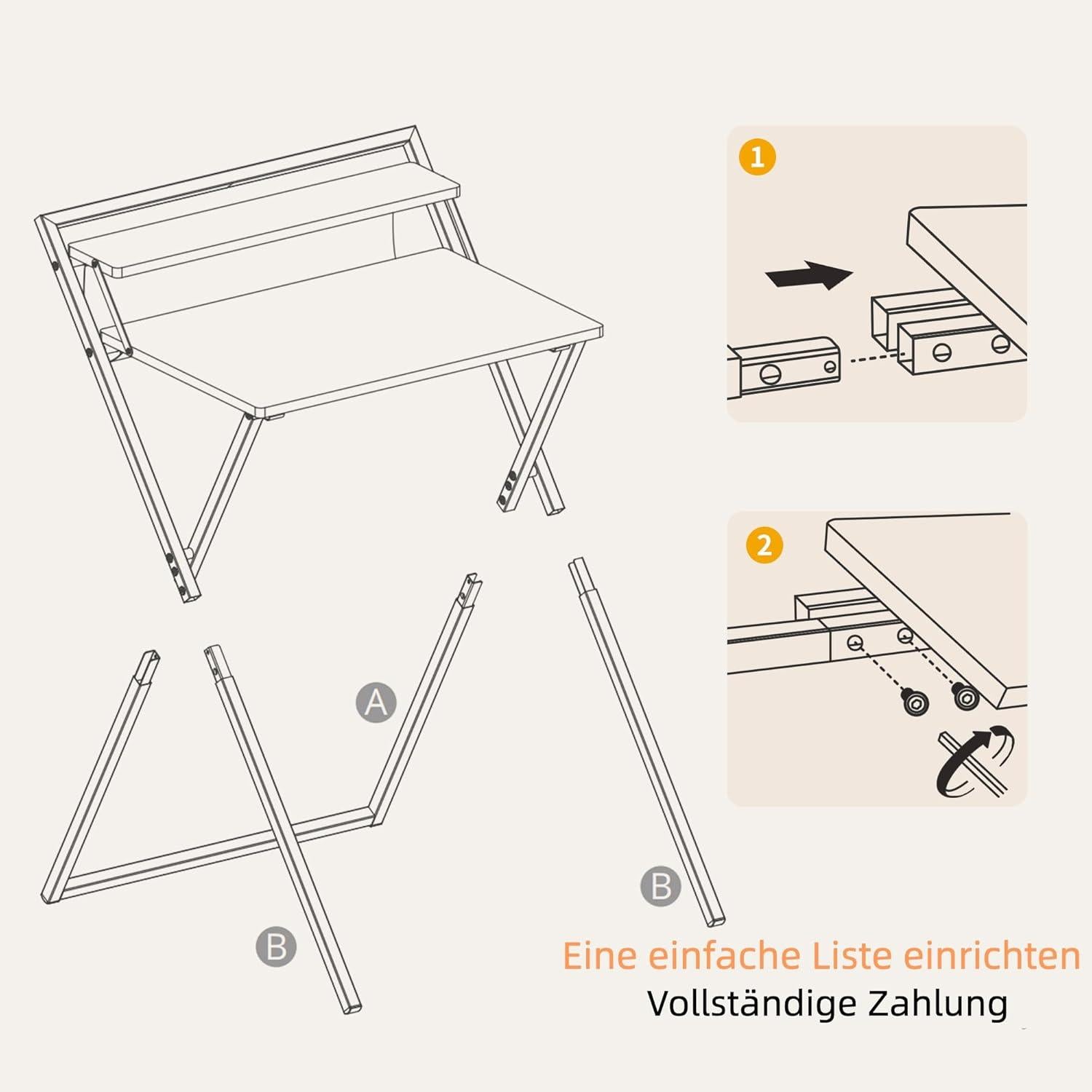 Kleiner klappbarer Schreibtisch mit Regal und Aufbewahrungstasche, Braun