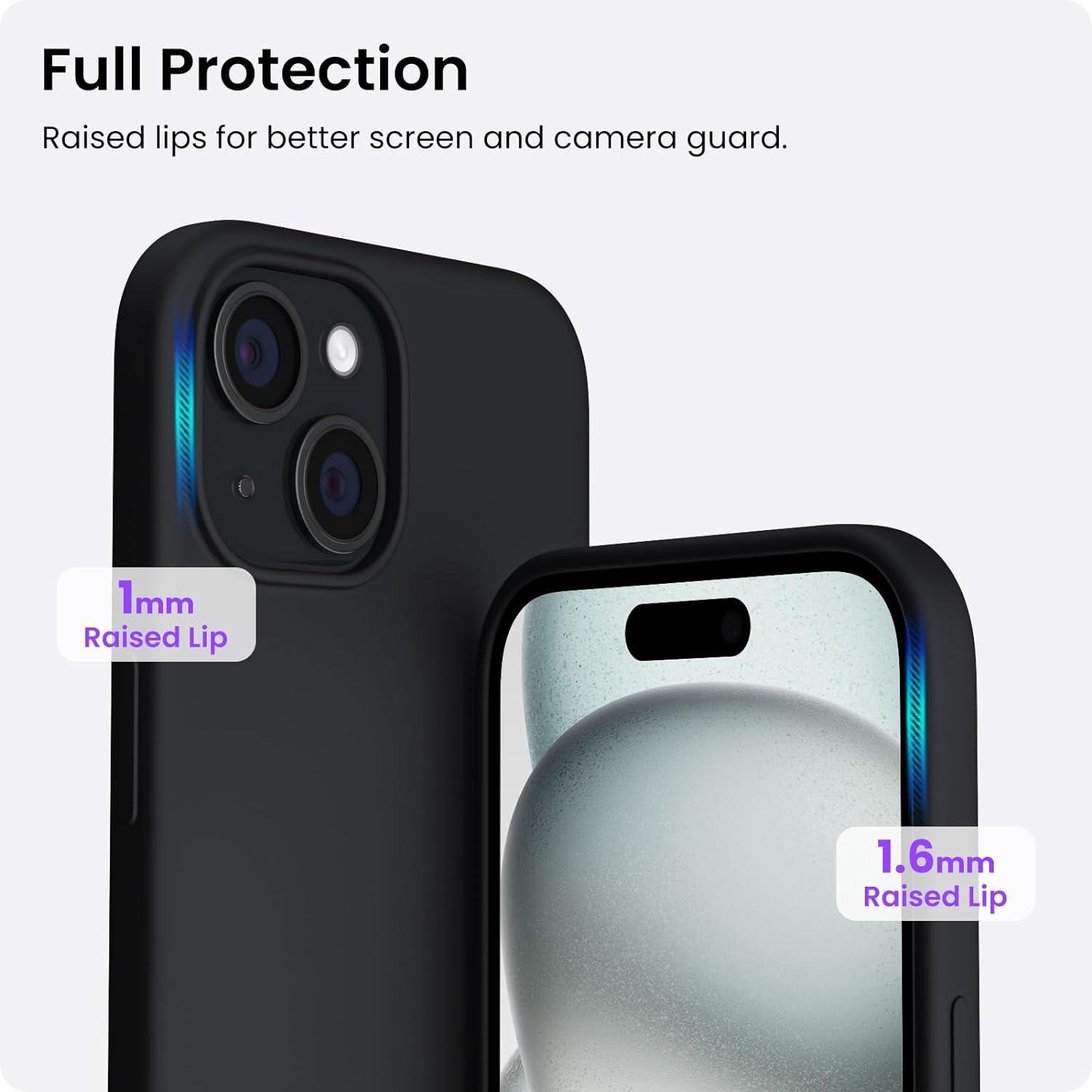 ORNARTO iPhone 15 Plus Hülle Silikon 6,7 Zoll Kratzfeste Schutzhülle Schwarz