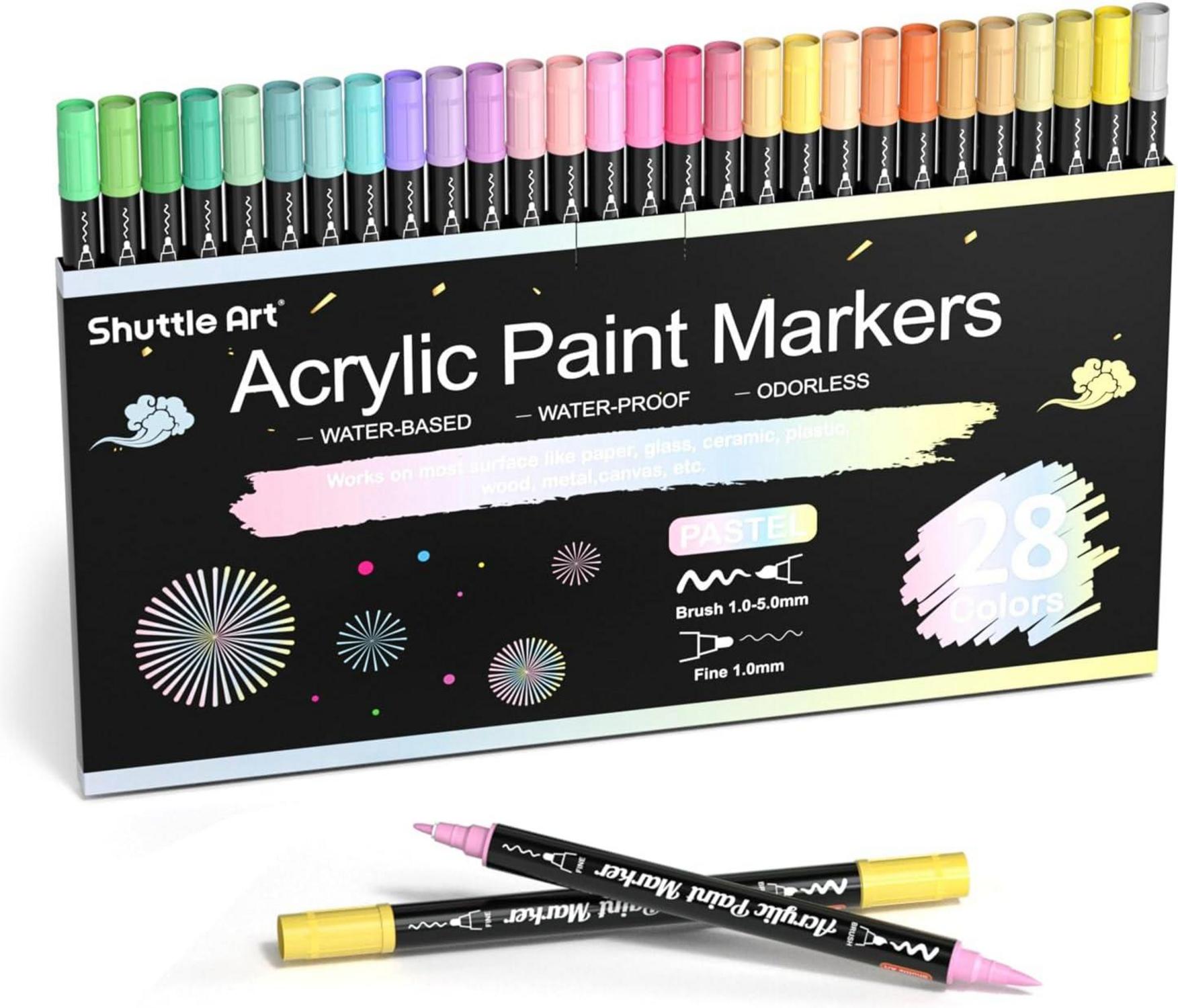 Acrylstifte Set 28 Pastellfarben wasserfest für Steine bemalen